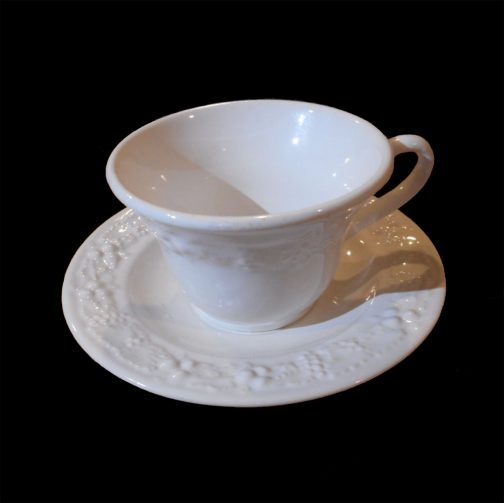 White Grapes & Leaves Embossed Cup & Saucer