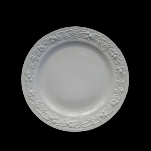 White Grapes & Leaves Embossed Dessert Plate