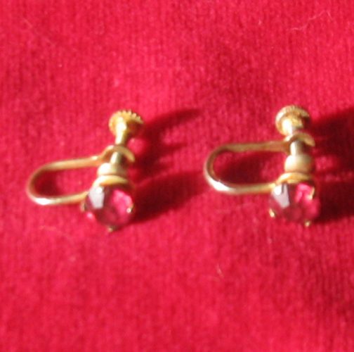 Vintage Gold Tone Red Stone Screw Post Earrings - Image 2