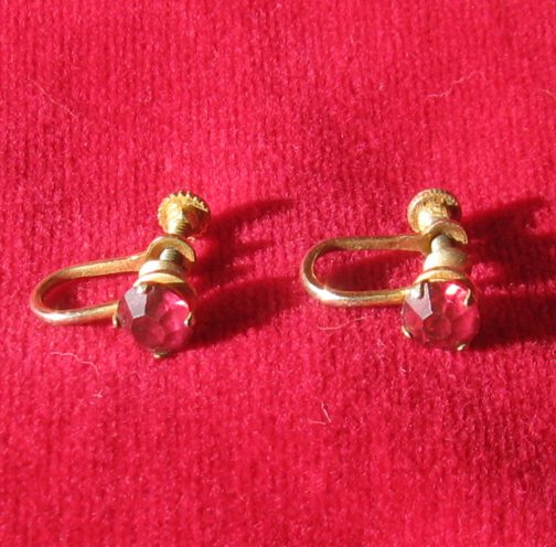 Gold Tone Red Stone Earrings