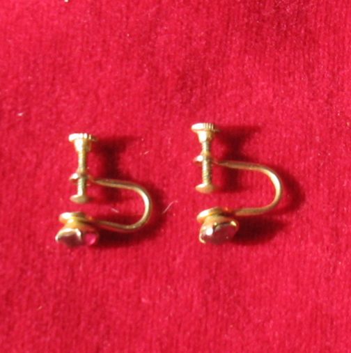 Vintage Gold Tone Red Stone Screw Post Earrings - Image 3